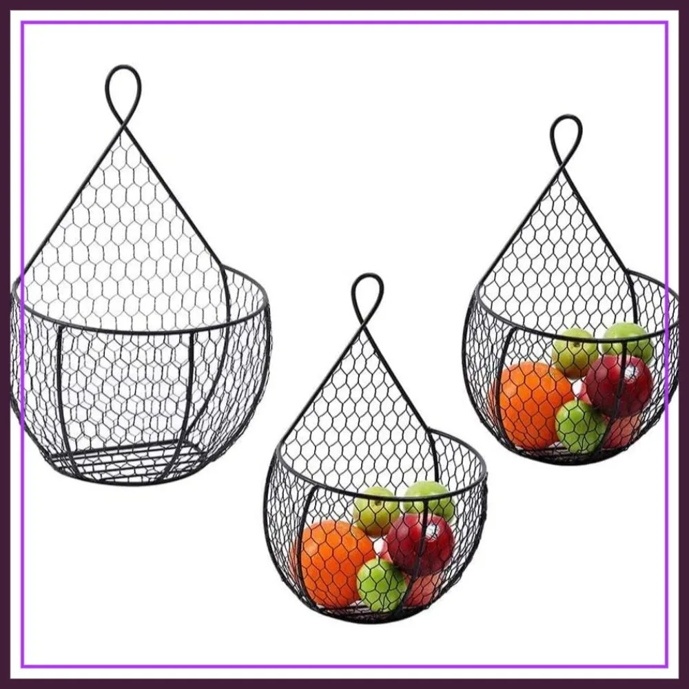 Metal Fruit and Vegetable Storage Hanging Basket Wall Mounted, Black Wire Baskets for Flowers, Fruits and Veggies - Set of 3
Metal Fruit and Vegetable Storage Hanging Basket Wall Mounted, Black Wire Baskets for Flowers, Fruits and Veggies - Set of 3