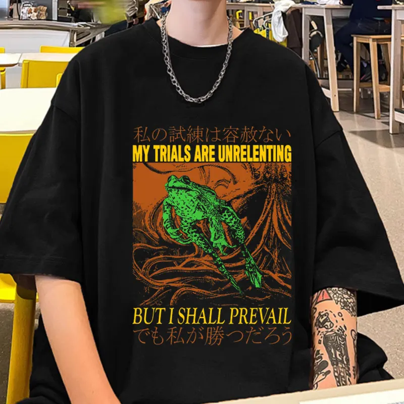 My Trials Are Unrelenting Frog Funny Meme Graphic T Shirts Men Women's Fashion High Quality Oversized T-shirt 100% Cotton Tshirt
My Trials Are Unrelenting Frog Funny Meme Graphic T Shirts Men Women's Fashion High Quality Oversized T-shirt 100% Cotton Tshirt