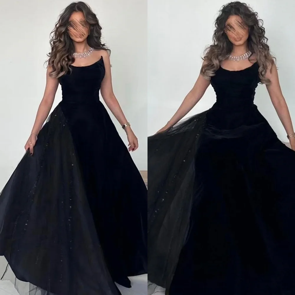 Customized Black Satin and Tulle Evening Dress Simple Strapless A-Line Homecoming Dresses Modern Style Sleeveless Celebrity Gown
Customized Black Satin and Tulle Evening Dress Simple Strapless A-Line Homecoming Dresses Modern Style Sleeveless Celebrity Gown