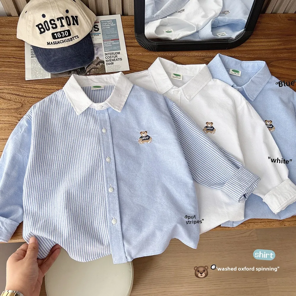 Children's Shirt Boys' Striped Shirt Spring Autumn 2025 Cute Bear Embroidery Children's Casual Cartoon Top Baby Blue Shirt
Children's Shirt Boys' Striped Shirt Spring Autumn 2025 Cute Bear Embroidery Children's Casual Cartoon Top Baby Blue Shirt