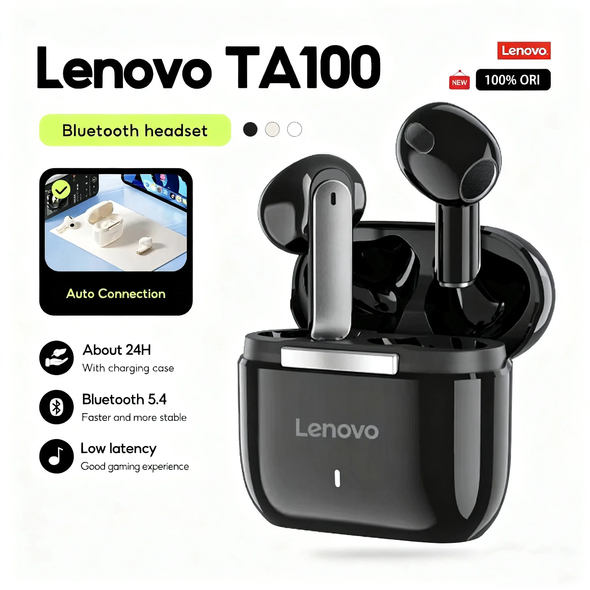 Наушники Lenovo TA100 True Wireless (TWS) | Bluetooth, короткая ручка, конструкция-вкладыш
Наушники Lenovo TA100 True Wireless (TWS) | Bluetooth, короткая ручка, конструкция-вкладыш