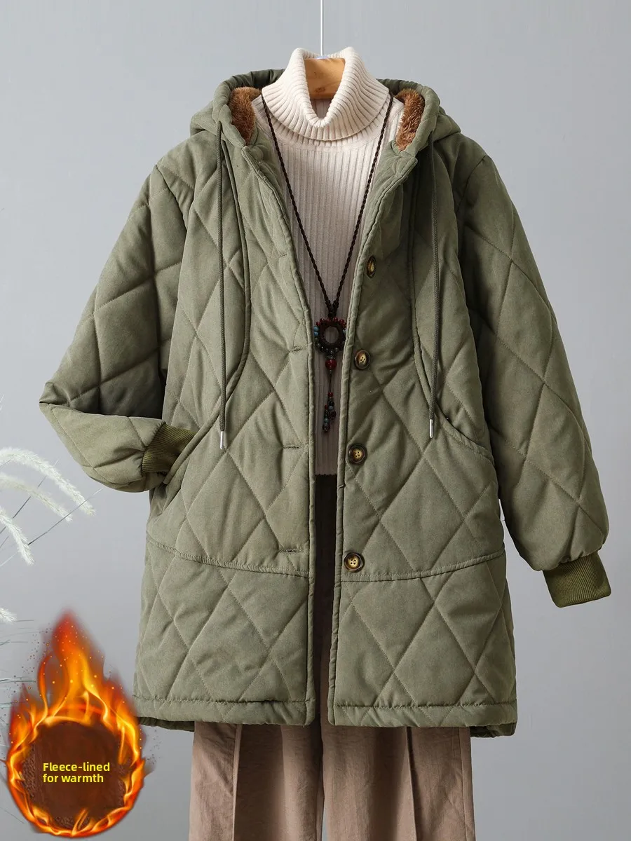 Thiened Fce Хлопковая куртка с капюшоном больших размеров Зимняя теплая верхняя одежда для женщин среднего возраста Длинная линия Ретро с застежкой на пуговицы
Thiened Fce Хлопковая куртка с капюшоном больших размеров Зимняя теплая верхняя одежда для женщин среднего возраста Длинная линия Ретро с застежкой на пуговицы