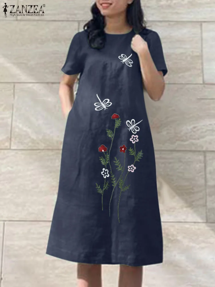 ZANZEA Summer Vintage Floral Embroidery Knee-length Dress Women O Neck Short Sleeve Holiday Sundress Robe Femme Beach Vestido
ZANZEA Summer Vintage Floral Embroidery Knee-length Dress Women O Neck Short Sleeve Holiday Sundress Robe Femme Beach Vestido