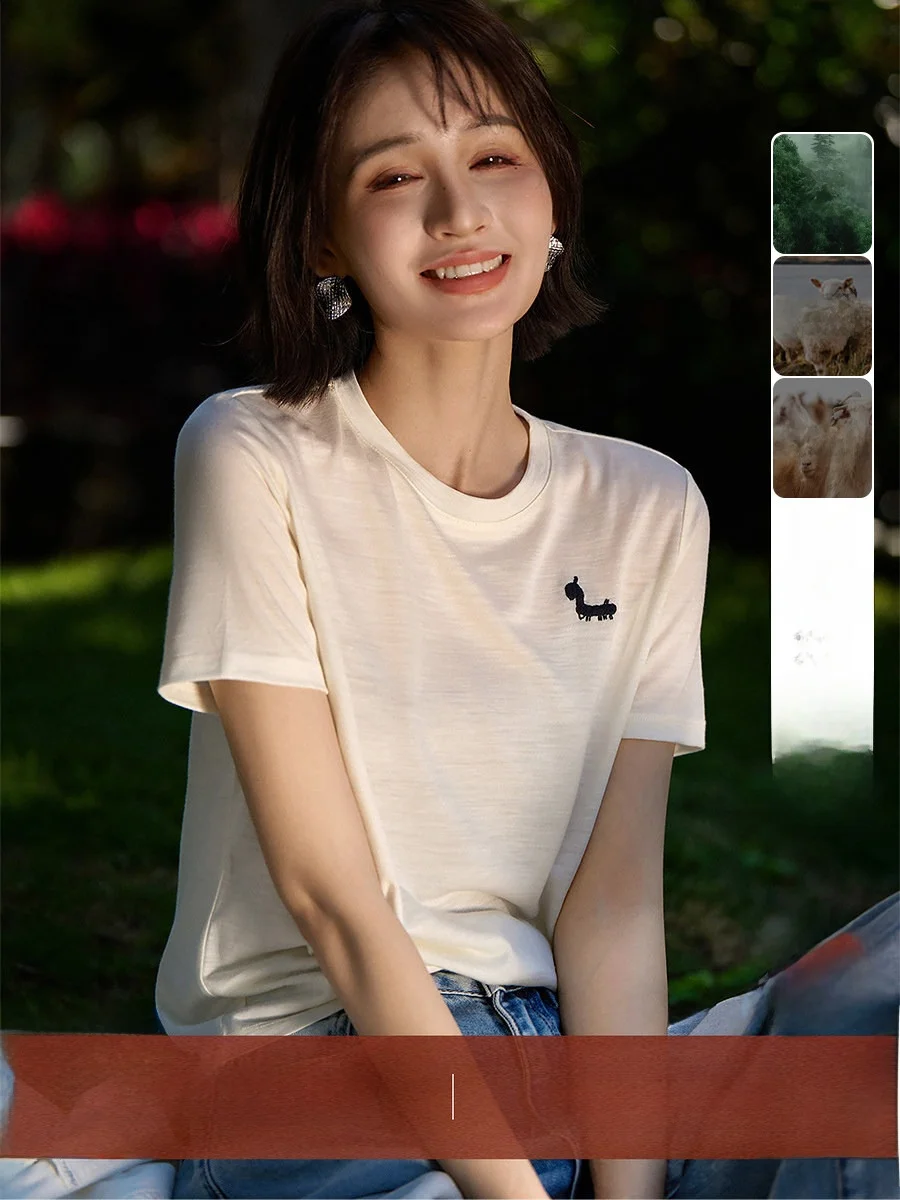 Elegant round Neck Embroidered Short Sleeve T-Shirt Silk Wool Cashmere Cloud Pasture Happiness Women's Summer Breathable Skin...
Elegant round Neck Embroidered Short Sleeve T-Shirt Silk Wool Cashmere Cloud Pasture Happiness Women's Summer Breathable Skin...