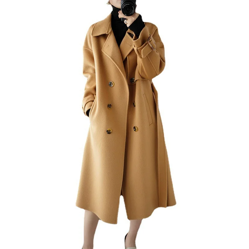 2023 New Double-faced Cashmere Coat Women Wool Jacket Autumn Winter Double-breasted Belt X-long Woolen Overcoat Loose Female
2023 New Double-faced Cashmere Coat Women Wool Jacket Autumn Winter Double-breasted Belt X-long Woolen Overcoat Loose Female