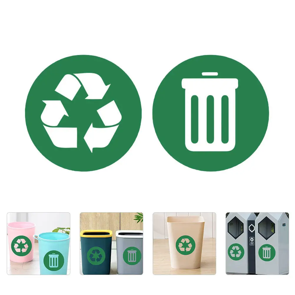 2Pcs PVC Trash Recycling Sticker Set Waterproof Removable Adhesive Garbage Classification Decal for Waste Bin Can Sorting Label