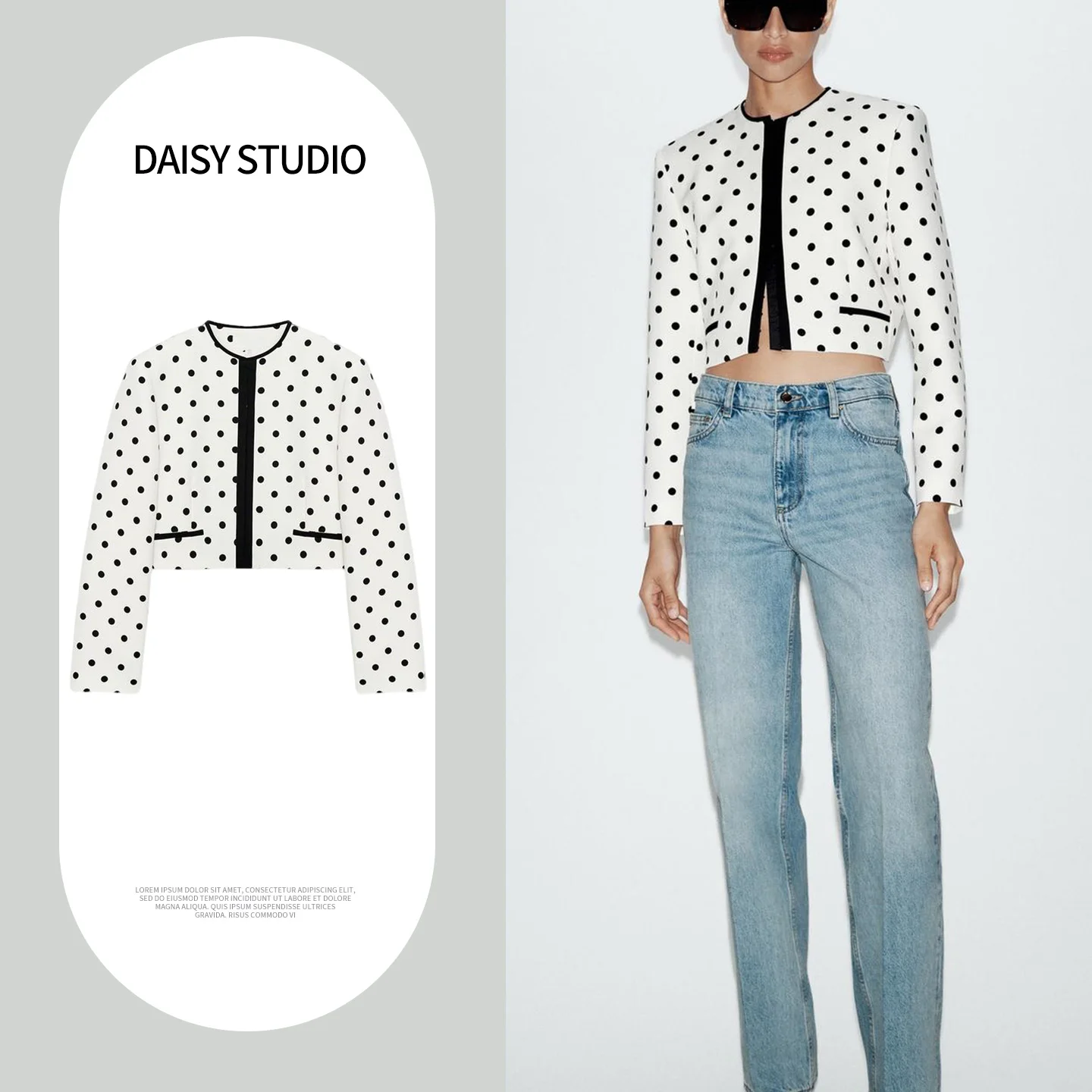 Minimalist Style Polka Dot Short Suit Jacket Women's Summer New Arrival Long Sleeve round Neck Padded Shoulder Outerwear
Minimalist Style Polka Dot Short Suit Jacket Women's Summer New Arrival Long Sleeve round Neck Padded Shoulder Outerwear
