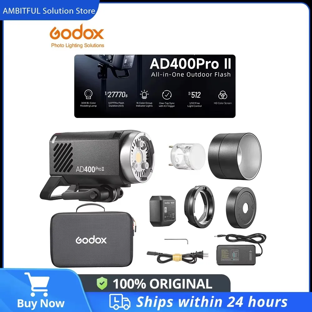Godox AD400PROII AD400PRO II All-in-One Outdoor Flash TTL Built-in Li-on Battery 2.4G Wireless X System Strobe Light for Camera
