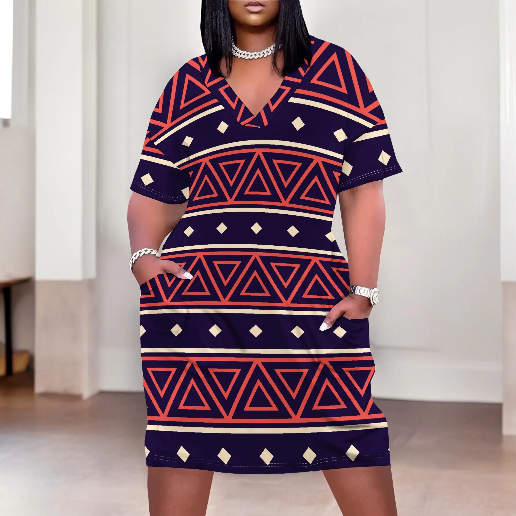 Plus Size Women Casual T-Shirt Dress V Neck Short Sleeve with Front Two Pockets Solid Color Oversize Dresses
Plus Size Women Casual T-Shirt Dress V Neck Short Sleeve with Front Two Pockets Solid Color Oversize Dresses