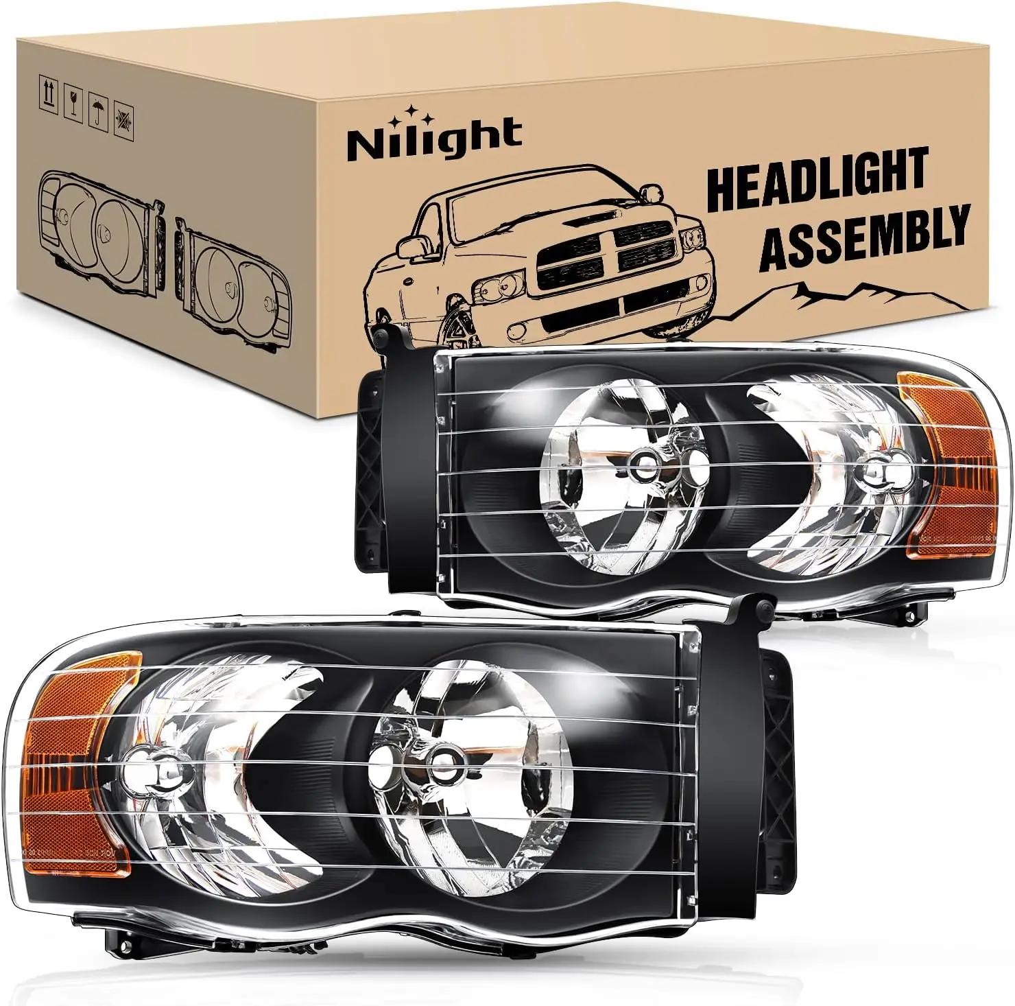 Nilight Headlights for 2002 2003 2004 2005 Ram 1500 2500 3500 Truck,Headlight Assembly Set Driver and Passenger,Headlamp Replacement, Black Housing with Amber Corner Clear Lens
Nilight Headlights for 2002 2003 2004 2005 Ram 1500 2500 3500 Truck,Headlight Assembly Set Driver and Passenger,Headlamp Replacement, Black Housing with Amber Corner Clear Lens