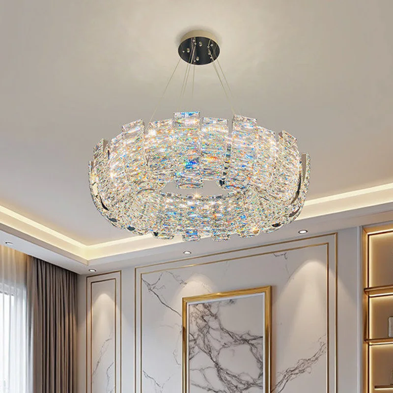 Modern Luxury Dimmable LED K9 Crystal Chandelier Gold Chrome Hanging Pendant Light for Villa Living Room Dining Room Home Decor
Modern Luxury Dimmable LED K9 Crystal Chandelier Gold Chrome Hanging Pendant Light for Villa Living Room Dining Room Home Decor