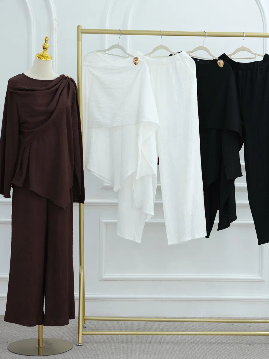 Muslim Women Arabic Türkiye Dubai Abaya Solid Two Piece Set Modest Ramadan Robe Top with Pants Suit Femme Islam Clothing Set
Muslim Women Arabic Türkiye Dubai Abaya Solid Two Piece Set Modest Ramadan Robe Top with Pants Suit Femme Islam Clothing Set