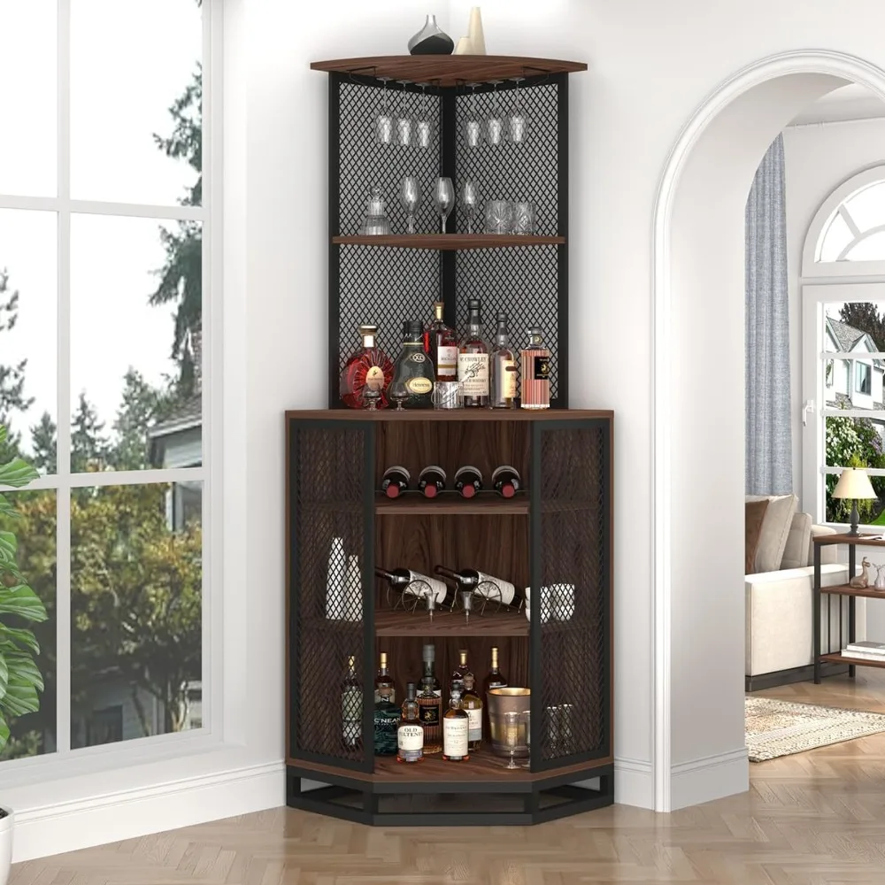 Tall Corner Bar Cabinet, Large Wood and Metal Liquor Cabinet with Wine Rack, Corner Wine Cabinet with Adjustble Shelf Storage,
Tall Corner Bar Cabinet, Large Wood and Metal Liquor Cabinet with Wine Rack, Corner Wine Cabinet with Adjustble Shelf Storage,