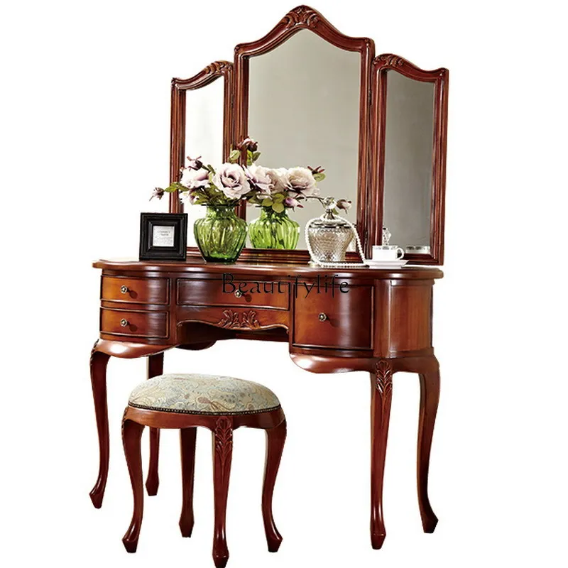 dressing table American peach blossom core dressing table mirror with stool simple three-fold mirror
dressing table American peach blossom core dressing table mirror with stool simple three-fold mirror