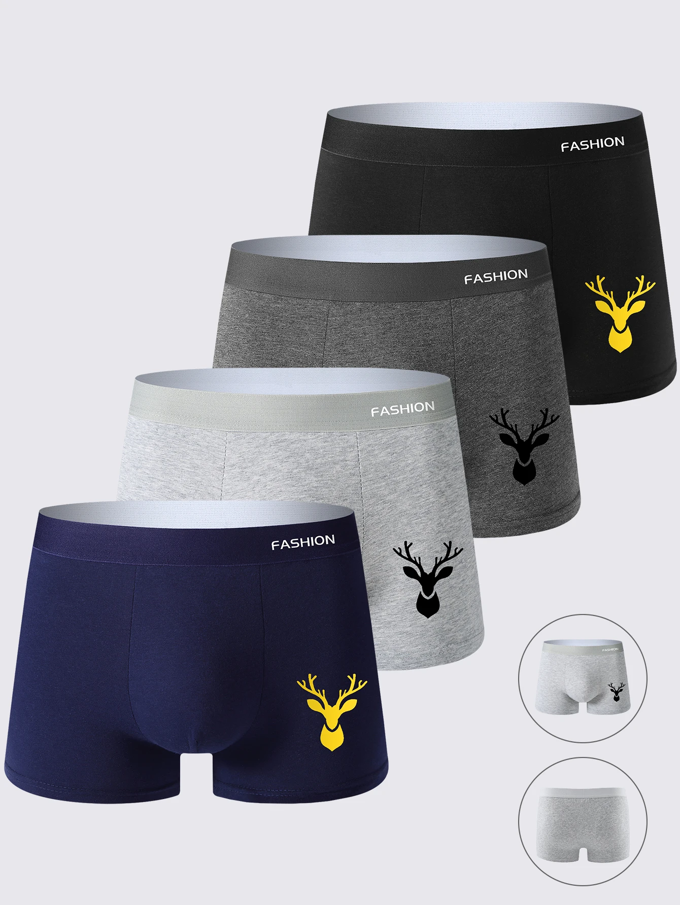 4-Pack Men's Boxer Briefs Simple Deer Head Design Casual Fitness Soft Comfortable Health Men's Underwear
4-Pack Men's Boxer Briefs Simple Deer Head Design Casual Fitness Soft Comfortable Health Men's Underwear