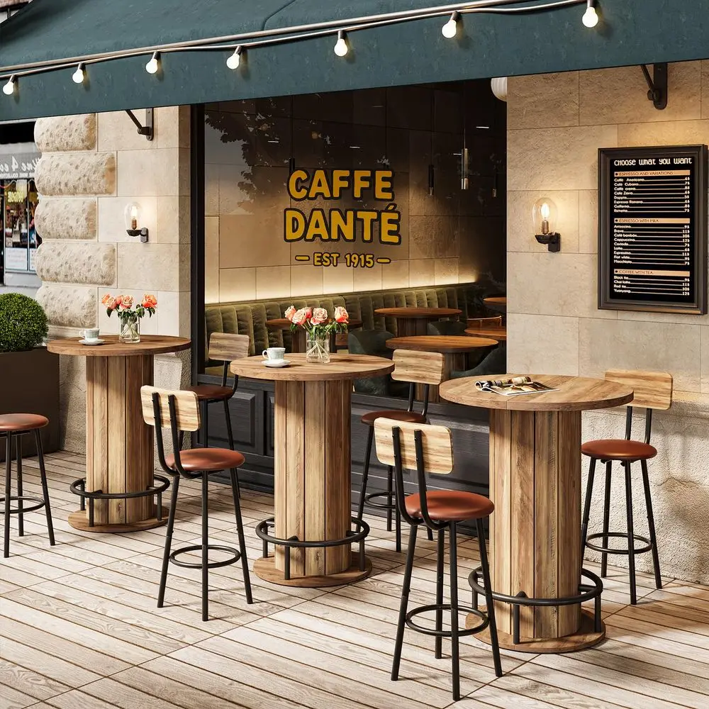 Round Dining Table Set of 2, Bar Height Commercial Kitchen Table with Wood Strip Base and Footrest, for Dining Room, Restaurant
Round Dining Table Set of 2, Bar Height Commercial Kitchen Table with Wood Strip Base and Footrest, for Dining Room, Restaurant