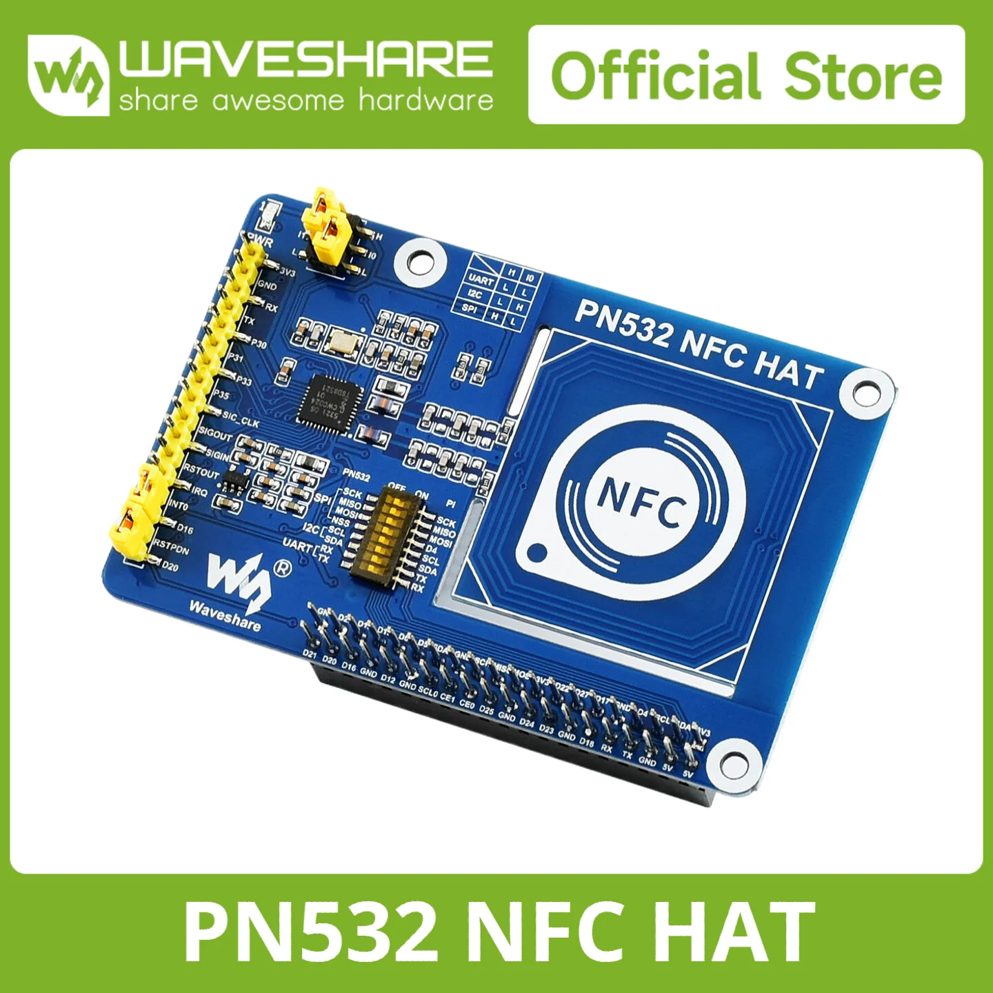 Waveshare PN532 NFC HAT for Raspberry Pi I2C/SPI /UART 3.3V/5V,Raspberry Pi NFC Reader/Arduino NFC Reader Writer
Waveshare PN532 NFC HAT for Raspberry Pi I2C/SPI /UART 3.3V/5V,Raspberry Pi NFC Reader/Arduino NFC Reader Writer