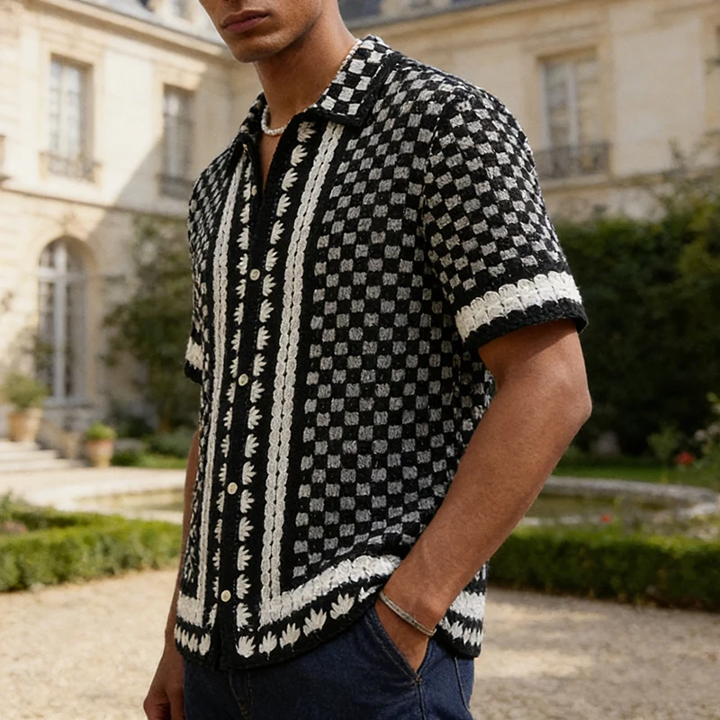 Stylish Hollow Out Knitting Shirts Mens Spring Summer Outdoor Casual Short Sleeve Cardigan Tops Men Vintage Contrast Color Shirt
Stylish Hollow Out Knitting Shirts Mens Spring Summer Outdoor Casual Short Sleeve Cardigan Tops Men Vintage Contrast Color Shirt