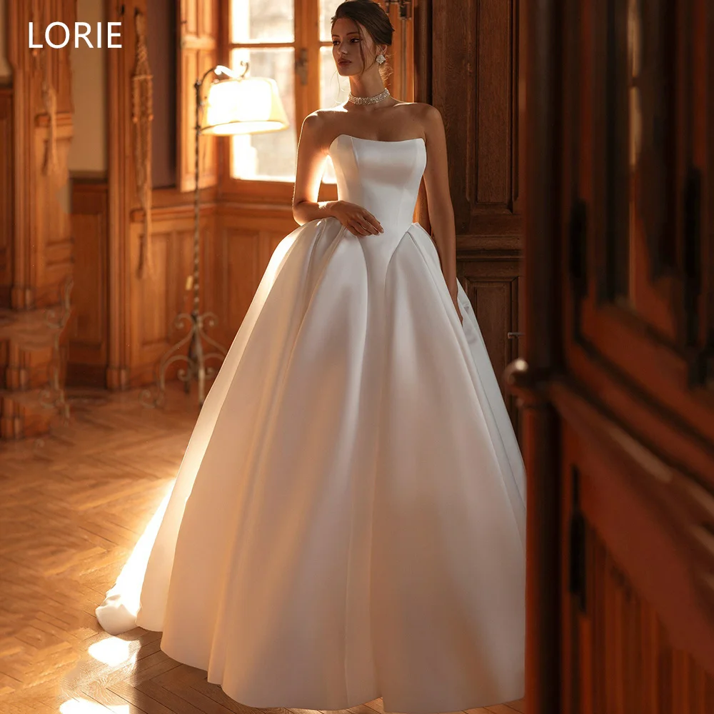 LORIE Elegant Satin Strapless Wedding Dresses Sleeveless A-Line Bride Prom Gown Floor-Length Bridal Gowns Customized
LORIE Elegant Satin Strapless Wedding Dresses Sleeveless A-Line Bride Prom Gown Floor-Length Bridal Gowns Customized