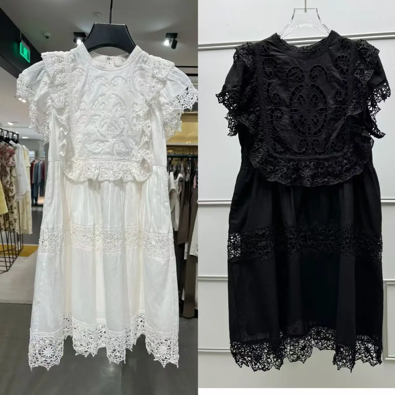 Ele round Ne Lace Trim Embroidered Hollow out Summer New Sle Dr Women's Sweet A-Line Dr French Sle Cotton Dr
Ele round Ne Lace Trim Embroidered Hollow out Summer New Sle Dr Women's Sweet A-Line Dr French Sle Cotton Dr