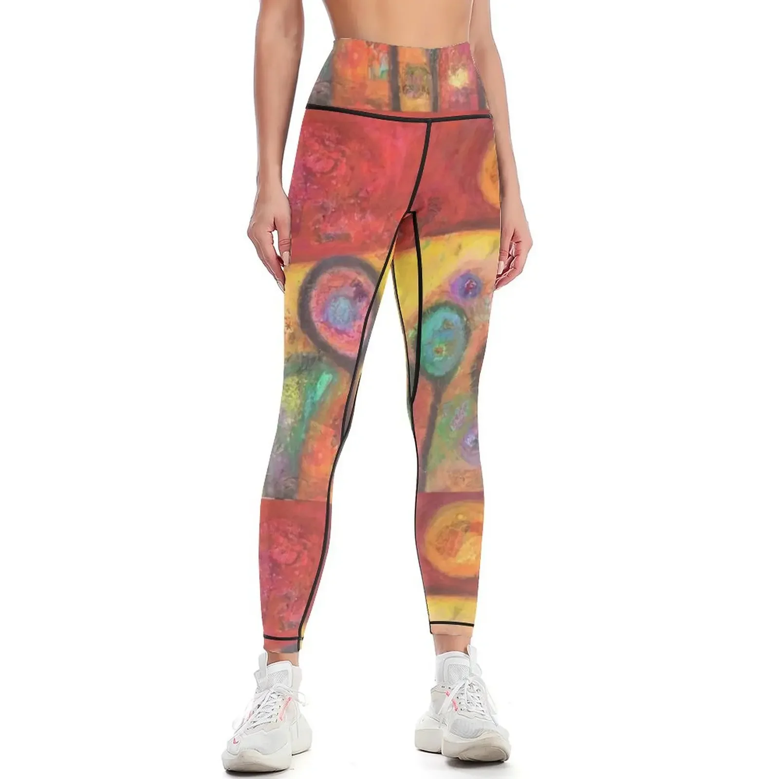 Melodic Variations, in red, orange, yellow and green Leggings gym pants sport legging Women's high waist Womens Leggings 
Melodic Variations, in red, orange, yellow and green Leggings gym pants sport legging Women's high waist Womens Leggings