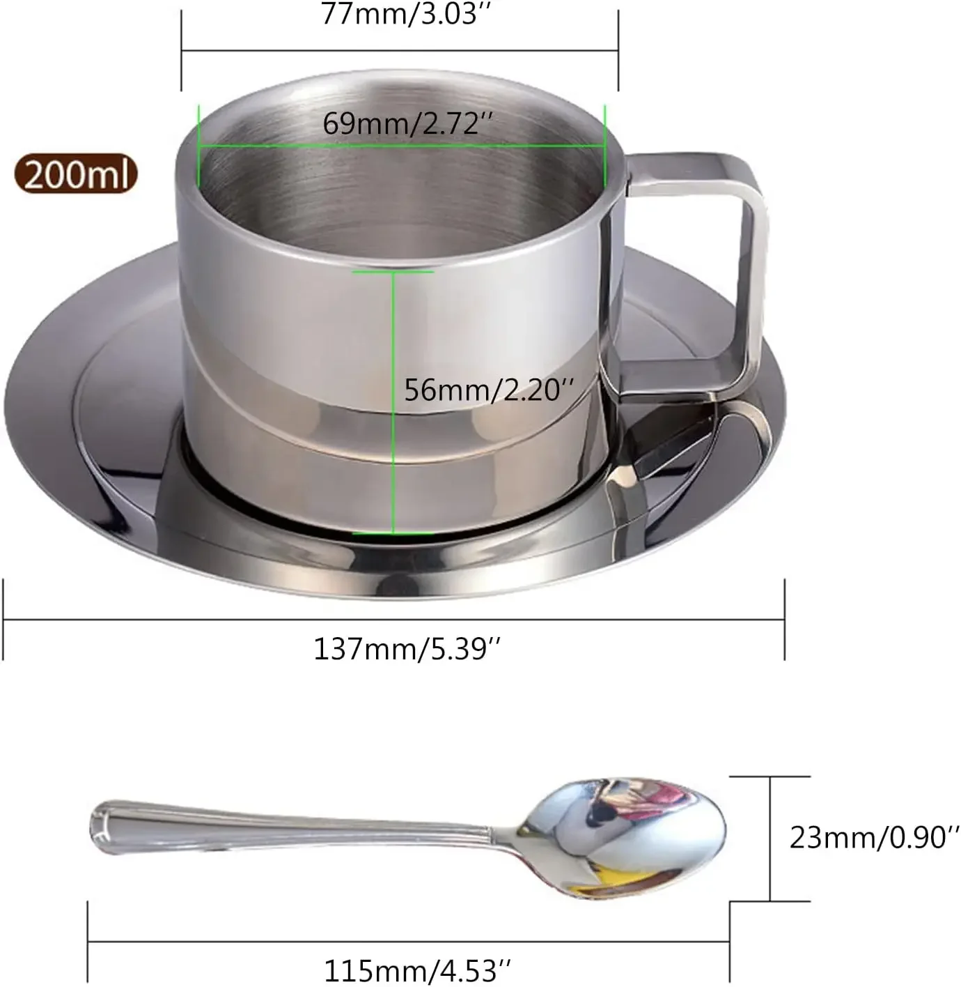 Набор кофейных чашек из нержавеющей стали, кофейные кружки с двойными стенками и блюдцем и ложкой, кофейные кружки для латте, чая, эспрессо, чашки для эспрессо с
Набор кофейных чашек из нержавеющей стали, кофейные кружки с двойными стенками и блюдцем и ложкой, кофейные кружки для латте, чая, эспрессо, чашки для эспрессо с