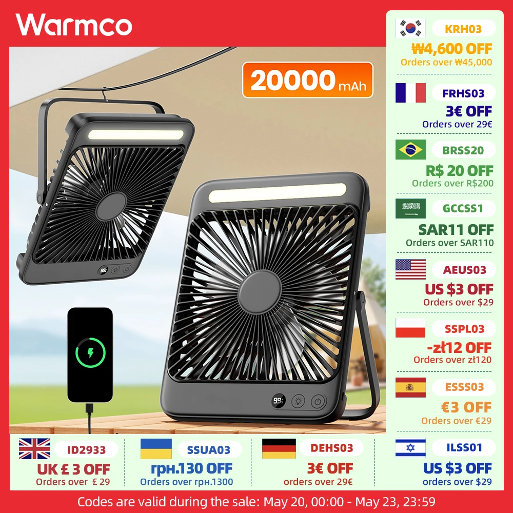 Warmco 20000 мАч 8-дюймовый портативный вентилятор для кемпинга, светодиодная подсветка, тихий тонкий аккумуляторный настольный персональный вентилятор с цифровым дисплеем для улицы
Warmco 20000 мАч 8-дюймовый портативный вентилятор для кемпинга, светодиодная подсветка, тихий тонкий аккумуляторный настольный персональный вентилятор с цифровым дисплеем для улицы