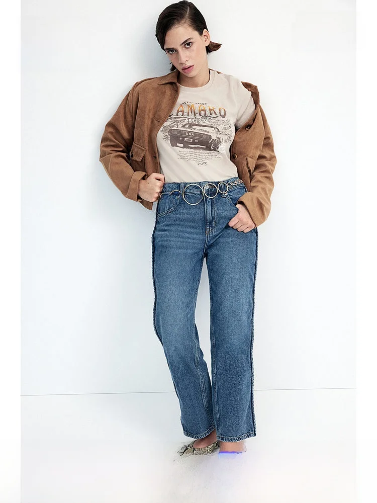 High Waist Ankle-Length Straight Leg Jeans Cotton 100% Natural Waist Long Pants HM Summer Collection 2025
High Waist Ankle-Length Straight Leg Jeans Cotton 100% Natural Waist Long Pants HM Summer Collection 2025