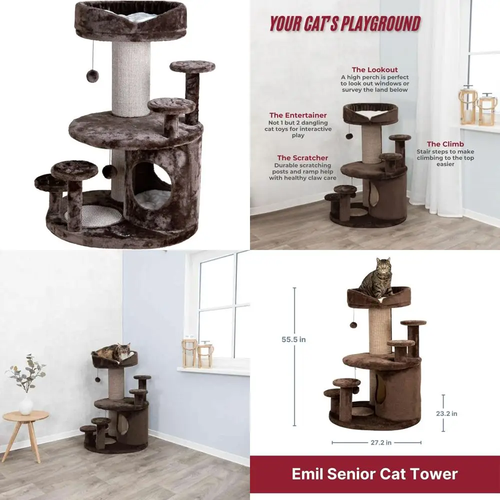 Senior Cat Tree with Scratching Posts, Condo, Top Platform Bed, and Toys
Senior Cat Tree with Scratching Posts, Condo, Top Platform Bed, and Toys