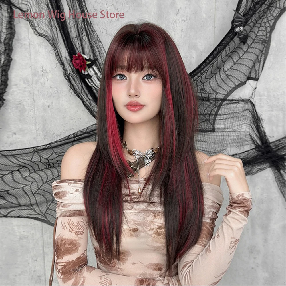 Black Brown with Red Synthetic Wig with Bangs Long Straight Hair Lolita Wig for Women Daily Cosplay Halloween Harajuku Wigs
Black Brown with Red Synthetic Wig with Bangs Long Straight Hair Lolita Wig for Women Daily Cosplay Halloween Harajuku Wigs