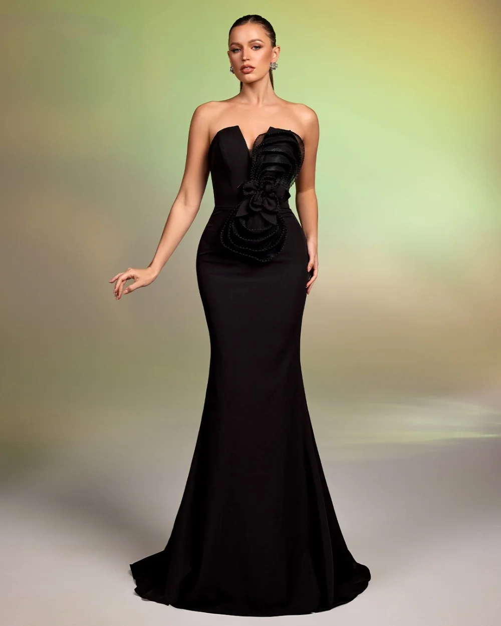 Customized Black Fashion Classic Jersey Handmade Flower Pearl Ruched Mermaid Strapless Floor-Length Evening Dresses for Woman
Customized Black Fashion Classic Jersey Handmade Flower Pearl Ruched Mermaid Strapless Floor-Length Evening Dresses for Woman
