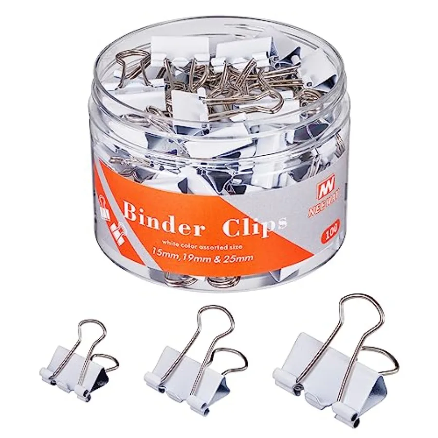 Binder Clips Assorted Sizes, White Binder Clips Set for Office and Home Use - Pack of 100
Binder Clips Assorted Sizes, White Binder Clips Set for Office and Home Use - Pack of 100
