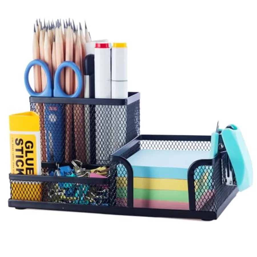 Mesh Pen Holder Desk Organizers Pencil Holder for Desk Black, 3 Compartments Metal Office Supply Organizer with Sticky Notes Ho
Mesh Pen Holder Desk Organizers Pencil Holder for Desk Black, 3 Compartments Metal Office Supply Organizer with Sticky Notes Ho
