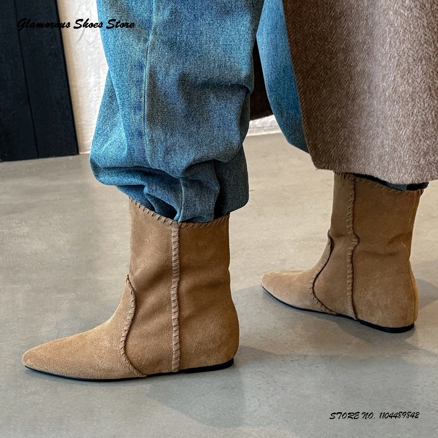 Retro Sewing Suede Ankle Boots Women's Pointed Toe Internal Height Increasing Shoes Street Style Spring Autumn Pull On Booties
Retro Sewing Suede Ankle Boots Women's Pointed Toe Internal Height Increasing Shoes Street Style Spring Autumn Pull On Booties