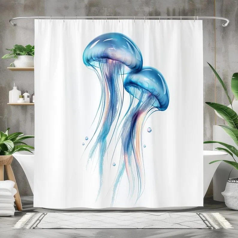 Transparent Jellyfish Waterproof Fabric Shower Curtain, Ocean-Themed Bath Curtain for Bathroom Decor
Transparent Jellyfish Waterproof Fabric Shower Curtain, Ocean-Themed Bath Curtain for Bathroom Decor