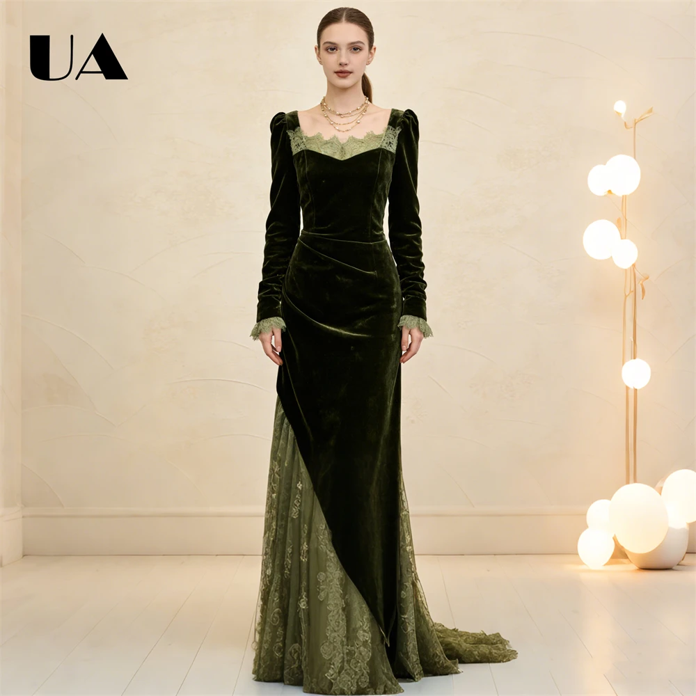 Women's Velvet & Lace Formal Gown for Evening Prom, Custom Tailoring & 100+ Colors, Square Neck, Puff Long Sleeves, Prom Dress
Women's Velvet & Lace Formal Gown for Evening Prom, Custom Tailoring & 100+ Colors, Square Neck, Puff Long Sleeves, Prom Dress