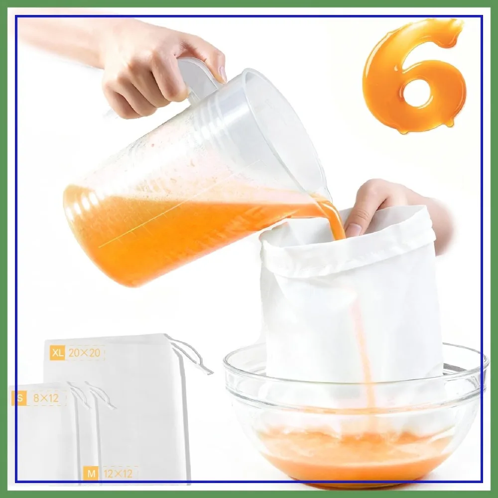 Reusable Nut Milk Bags 6-Pack - Fine Mesh Nylon for Straining Almond Milk, Juice, Tea, Soy Milk
Reusable Nut Milk Bags 6-Pack - Fine Mesh Nylon for Straining Almond Milk, Juice, Tea, Soy Milk