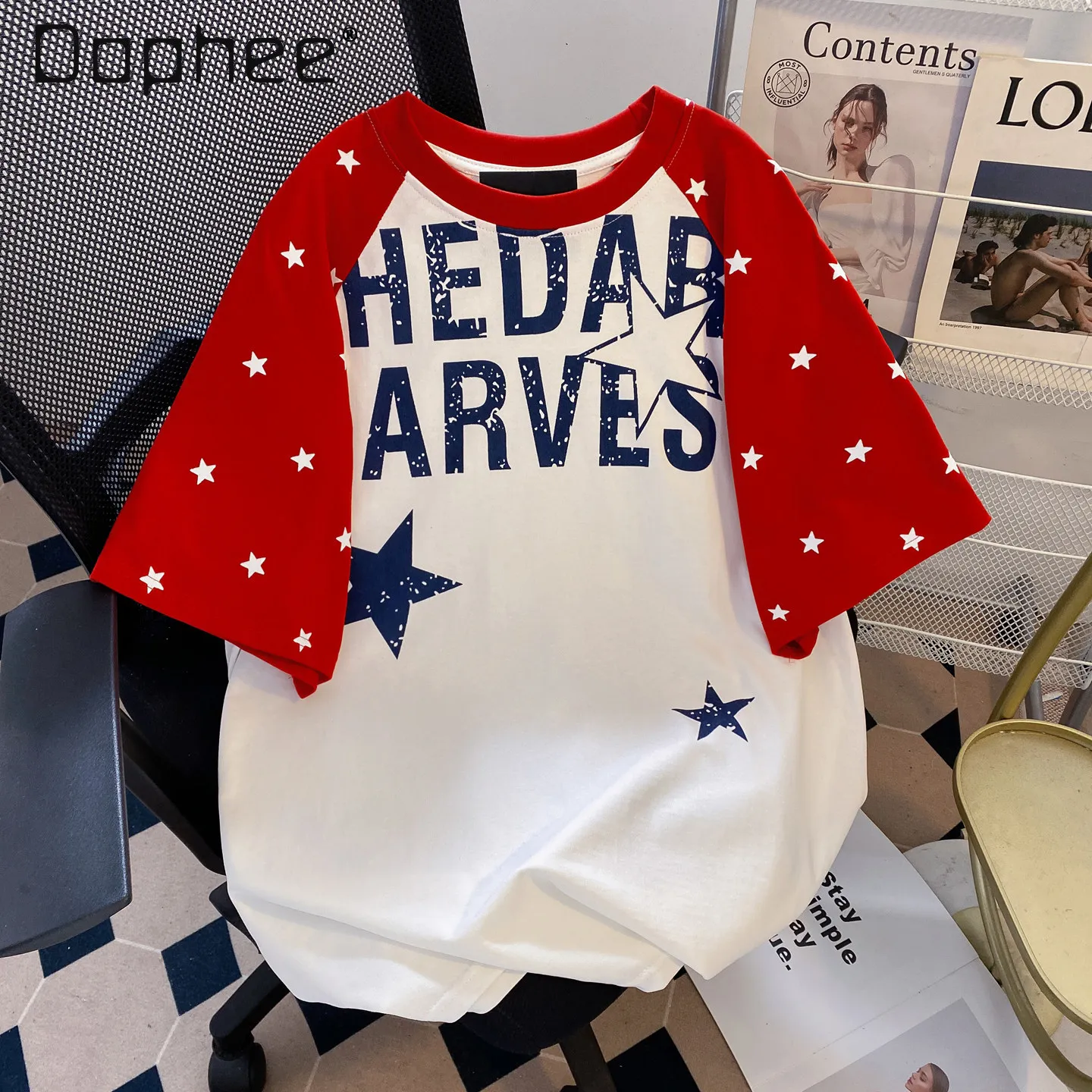 Summer New Vintage Star Print Raglan Sleeve White T-Shirt Casual Loose Short Sleeve Streetwear American Retro Tops for Men
Summer New Vintage Star Print Raglan Sleeve White T-Shirt Casual Loose Short Sleeve Streetwear American Retro Tops for Men