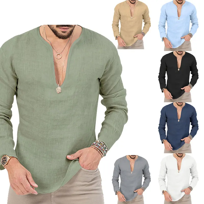 2024 New Spring And Summer T-shirt Men's High-quality Cotton And Linen Fabric V-neck Solid Color Casual Long-sleeved Top For Men
2024 New Spring And Summer T-shirt Men's High-quality Cotton And Linen Fabric V-neck Solid Color Casual Long-sleeved Top For Men