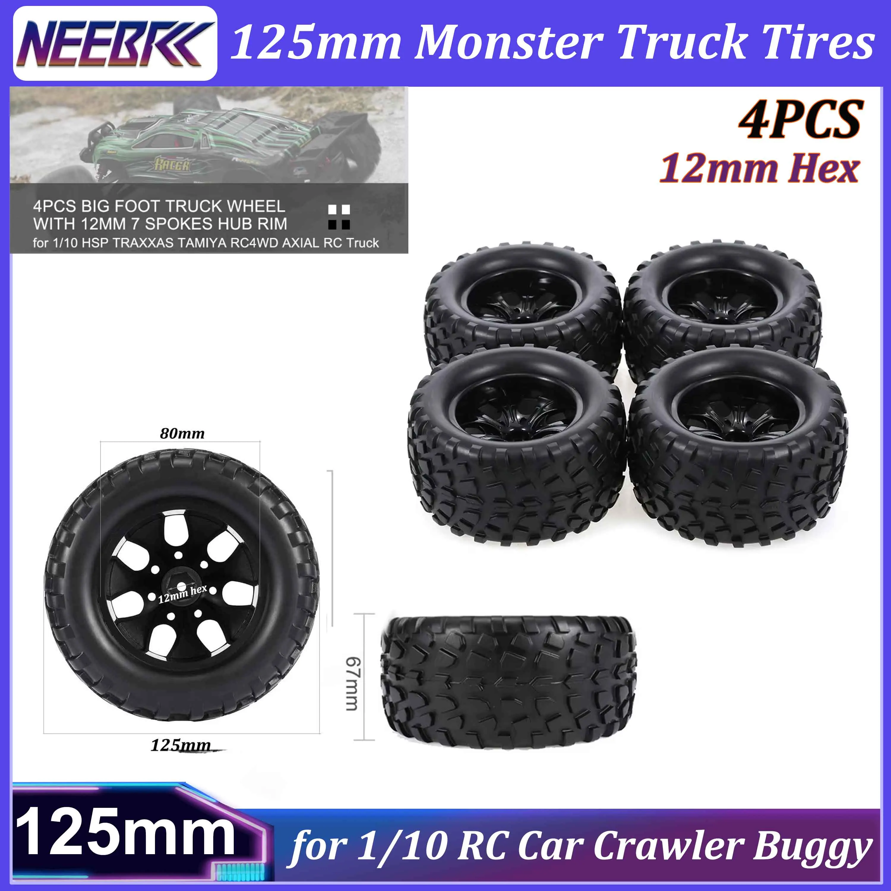 4 шт. шин NEEBRC 125 мм для радиоуправляемых грузовиков, колеса с шестигранным креплением 12 мм для радиоуправляемых машин 1/10, краулеров, багги, Traxxas Scx10, HSP, Axial, Wltoys, запчасти
4 шт. шин NEEBRC 125 мм для радиоуправляемых грузовиков, колеса с шестигранным креплением 12 мм для радиоуправляемых машин 1/10, краулеров, багги, Traxxas Scx10, HSP, Axial, Wltoys, запчасти