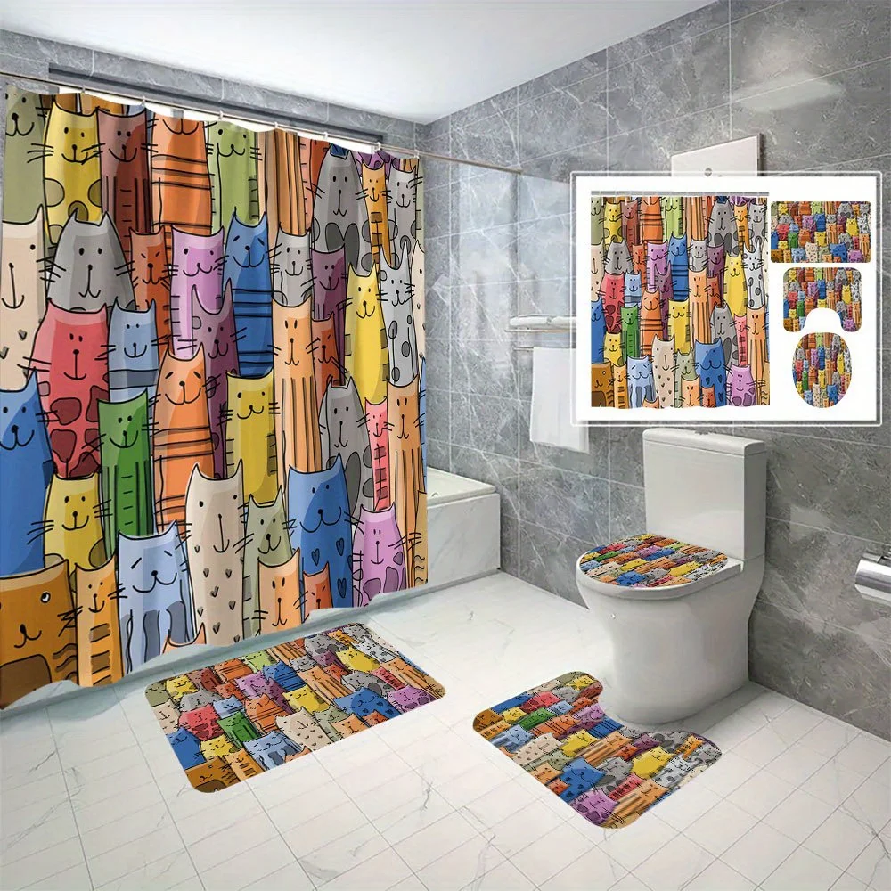 Open 4pcs Long Strip Cat Digital Print Polyester Shower Curtain Set Without Punching Bathroom Partition Four-Piece Set
Open 4pcs Long Strip Cat Digital Print Polyester Shower Curtain Set Without Punching Bathroom Partition Four-Piece Set