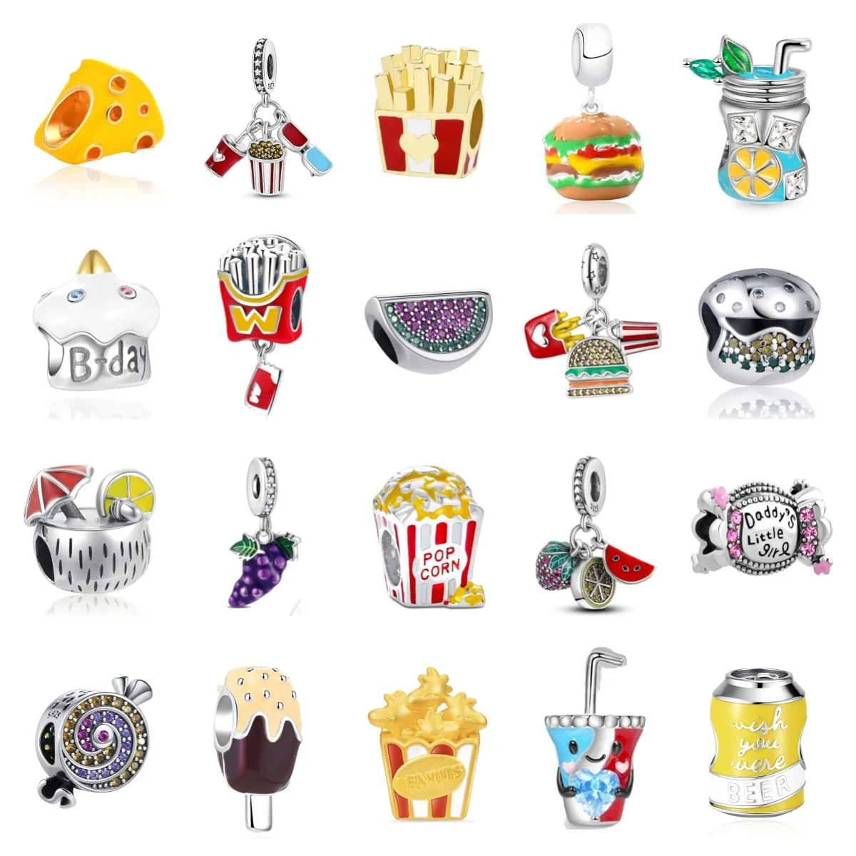925Sterling Silver Food Charms, Hamburger Fries Popcorn Fruit Drink Bead, Fit European Bracelet DIY Jewelry Gift for Women Girls
925Sterling Silver Food Charms, Hamburger Fries Popcorn Fruit Drink Bead, Fit European Bracelet DIY Jewelry Gift for Women Girls