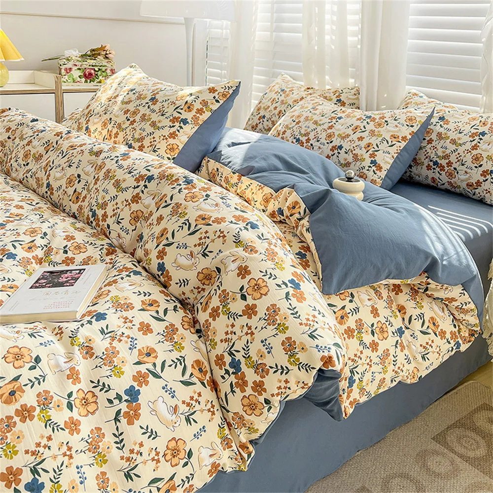 Four-piece Bedding Set Simple Duvet Cover Plant Flower Bed Sheet Adults and Kids Washed Cotton Pillowcase Home Textiles
Four-piece Bedding Set Simple Duvet Cover Plant Flower Bed Sheet Adults and Kids Washed Cotton Pillowcase Home Textiles