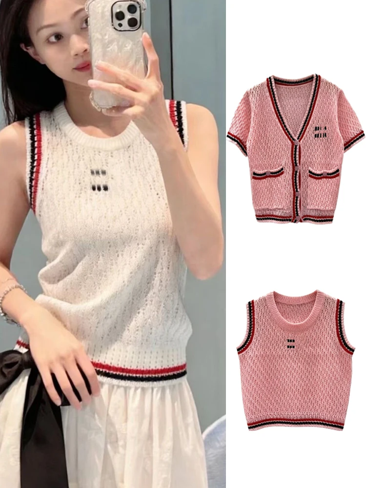 Korean Style Short Sleeve Knitted Vest High Version Jennie Zhang Yingyu Shuxin Embroidered Letter Hollow out Breathable Top
Korean Style Short Sleeve Knitted Vest High Version Jennie Zhang Yingyu Shuxin Embroidered Letter Hollow out Breathable Top