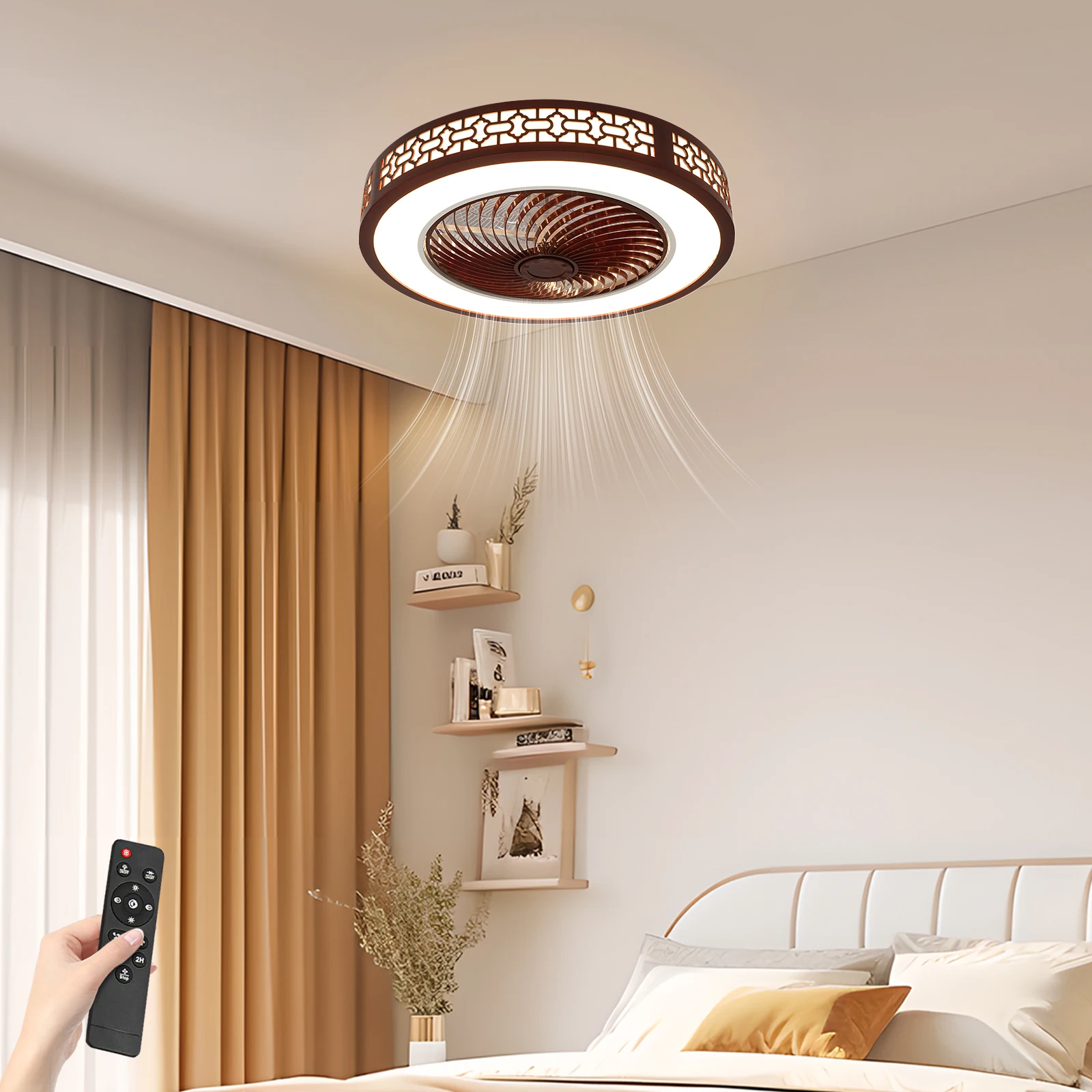 Modern Bladeless Ceiling Fan w/ Light,22" Smart 3 Color Change & 3 Speeds,Low Profile Ceiling Fan with Lights in Red Wood Finish
Modern Bladeless Ceiling Fan w/ Light,22" Smart 3 Color Change & 3 Speeds,Low Profile Ceiling Fan with Lights in Red Wood Finish