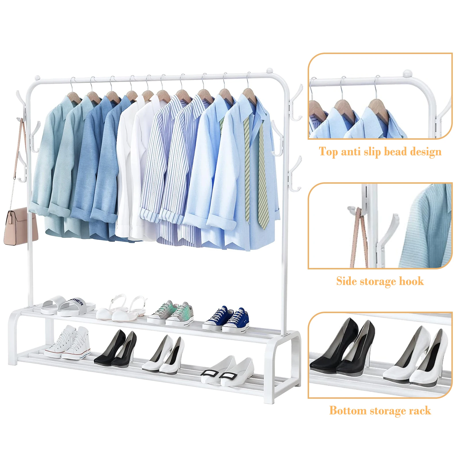 Clothing Rack Portable Clothes Rack with Lower Storage and 6 Hooks Ground Mounted Mobile Hanger Multi Functional Storage Rack
Clothing Rack Portable Clothes Rack with Lower Storage and 6 Hooks Ground Mounted Mobile Hanger Multi Functional Storage Rack
