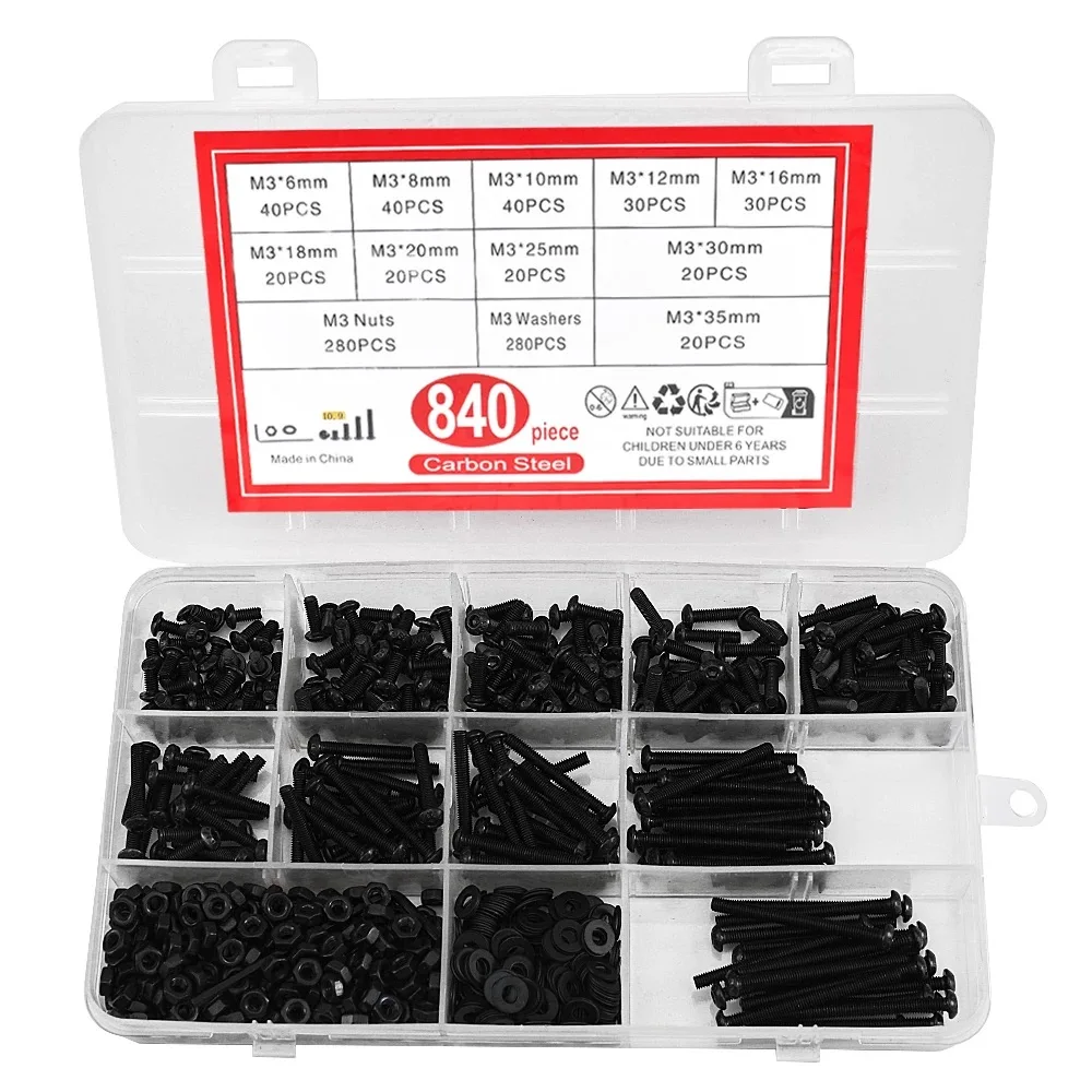 840PCS 10.9 Black Cup Head M3 Carbon Steel Screws Hexagon Socket 10.9 Black Flat Cup M3 Cross Border Explosion
840PCS 10.9 Black Cup Head M3 Carbon Steel Screws Hexagon Socket 10.9 Black Flat Cup M3 Cross Border Explosion