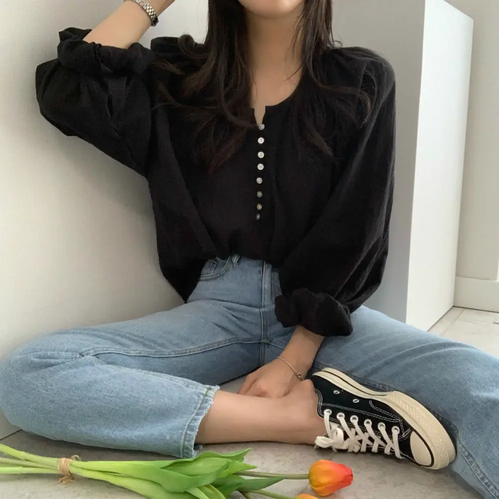 Ele Spring ell Button Long Sve Loose Women's irt round Ne Versatile Casual Faion Pure Color Commute Sle
Ele Spring ell Button Long Sve Loose Women's irt round Ne Versatile Casual Faion Pure Color Commute Sle