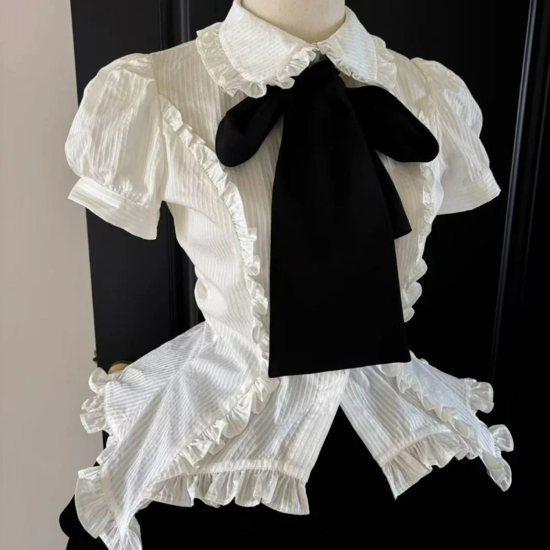 Japanese Gothic Court Style Lolita Blouse Women Vintage Elegant Ruffles Peter Pan Collar Stripe Shirt Summer Sweet Y2k Slim Tops
Japanese Gothic Court Style Lolita Blouse Women Vintage Elegant Ruffles Peter Pan Collar Stripe Shirt Summer Sweet Y2k Slim Tops