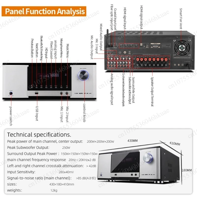 Multi-Channel Home Theater Amplifier, Digital Audio Receiver with Bluetooth, Surround Sound for Entertainment Space
Multi-Channel Home Theater Amplifier, Digital Audio Receiver with Bluetooth, Surround Sound for Entertainment Space